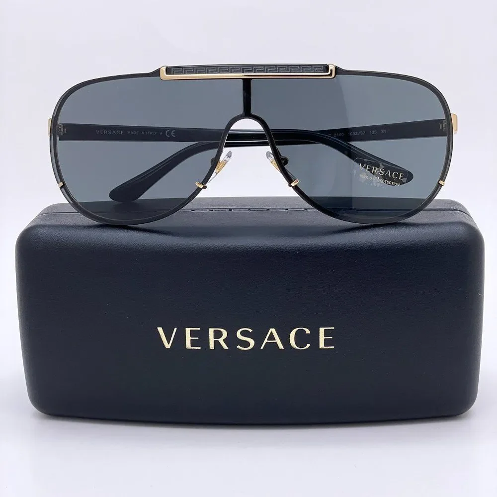 NEW Versace VE2140 100287 Black Gray Mirrored Shield Unisex Sunglasses